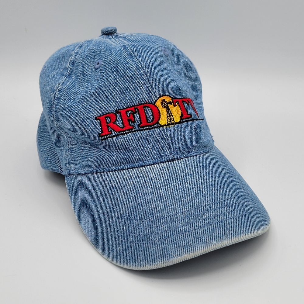 Vintage RFD TV Rural America Farmer Blue Jean Denim Strapback Adjustable Hat Cap
